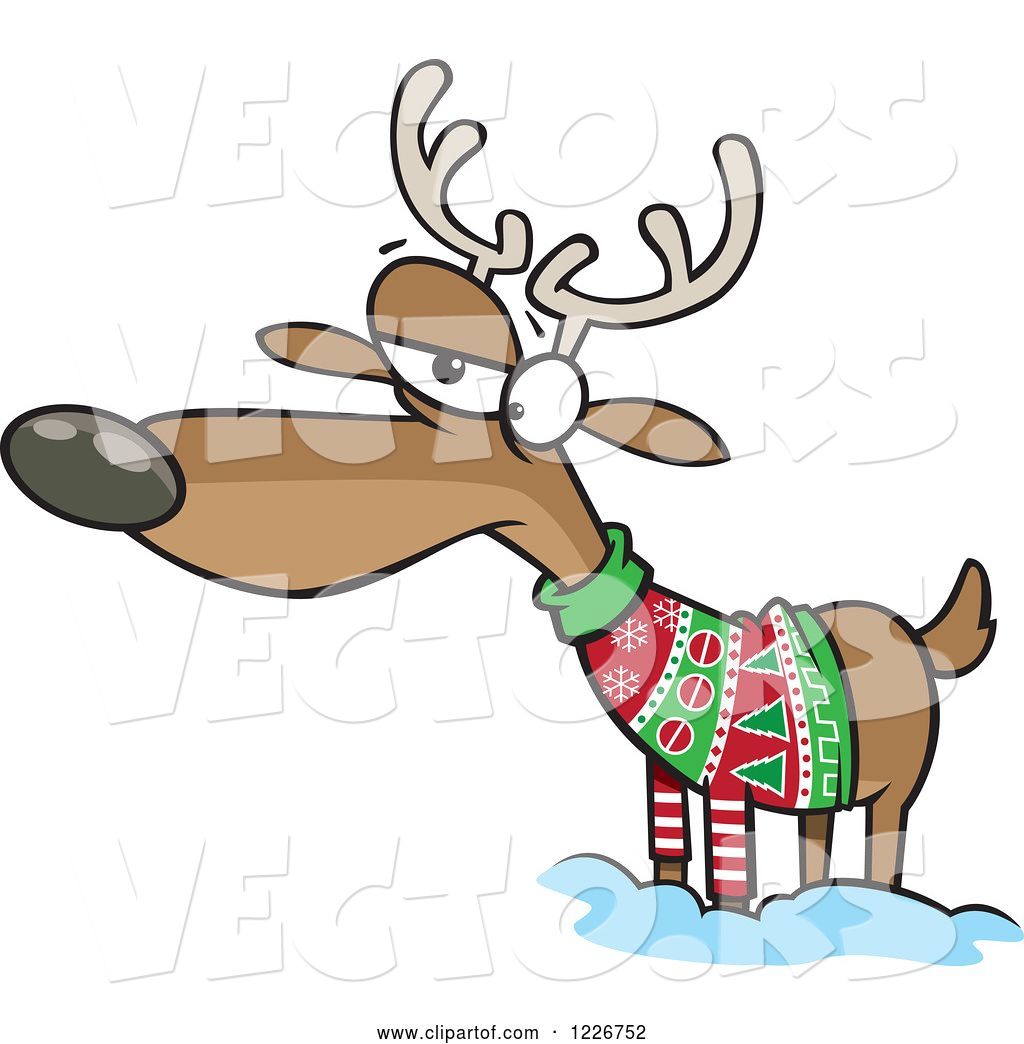 1024x1044 Vector Of Cartoon Unhappy Reindeer In An Ugly Christmas Sweater