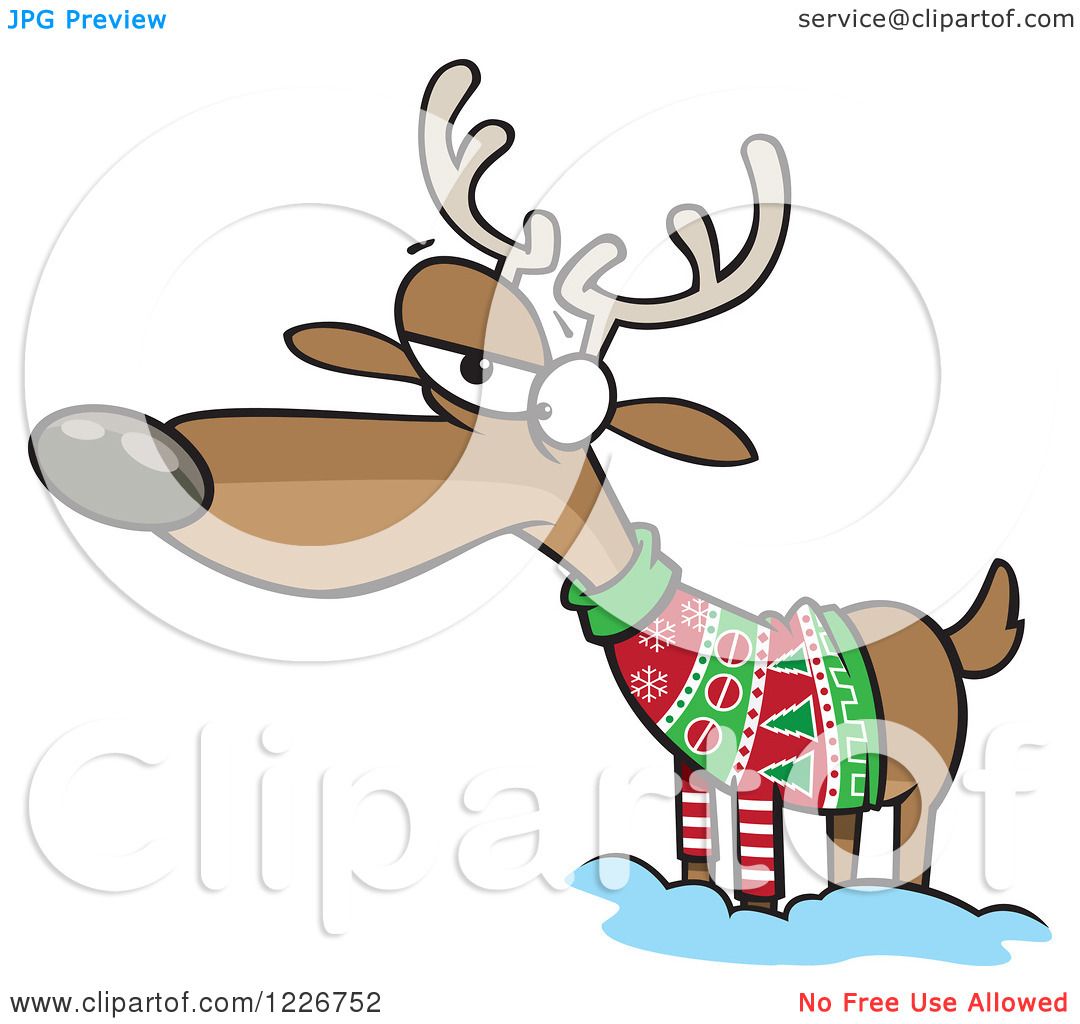 1080x1024 Clipart Of A Cartoon Unhappy Reindeer In An Ugly Christmas Sweater