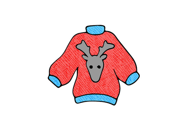 600x428 Cozy Red Sweater With Deer Head Deer Sweater Vector Doodle