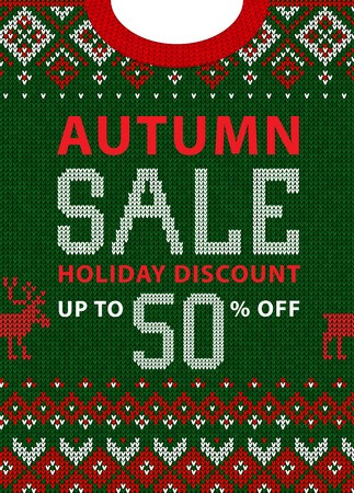 323x450 Autumn Fall Season Sale Discount Banner Ugly Sweater Vector