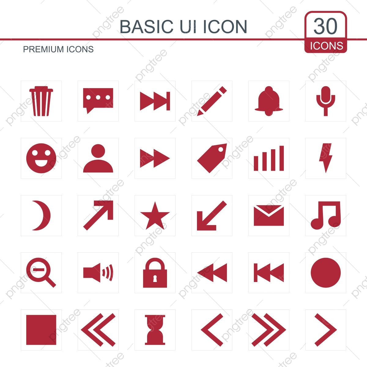 1200x1200 Basic Ui Icons Set Red, Icon, Set, Web Png And Vector