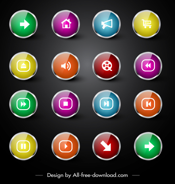 570x600 Web Ui Icons Colorful Shiny Modern Circle Shapes Free Vector