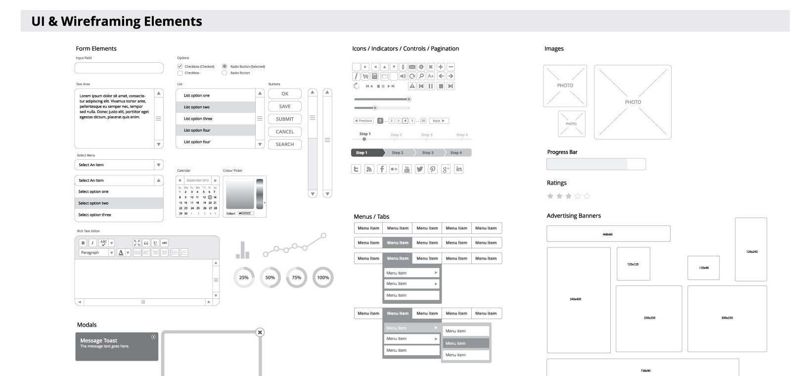 1640x760 Free Vector Ui Kit For Wire Framing