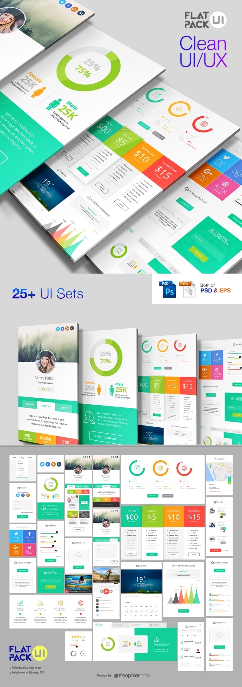 800x2270 Freepiker Flat Ui Kit Vector Pack