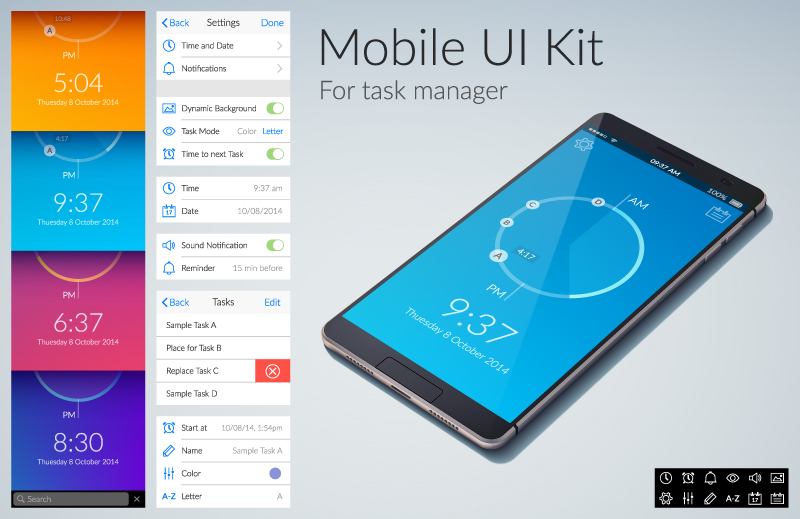 800x519 Mobile Task Manage Ui Kit Vector Free Vector Graphic Download