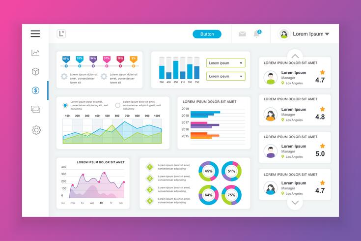 735x490 Dashboard Admin Panel Vector Design Template With Infographic