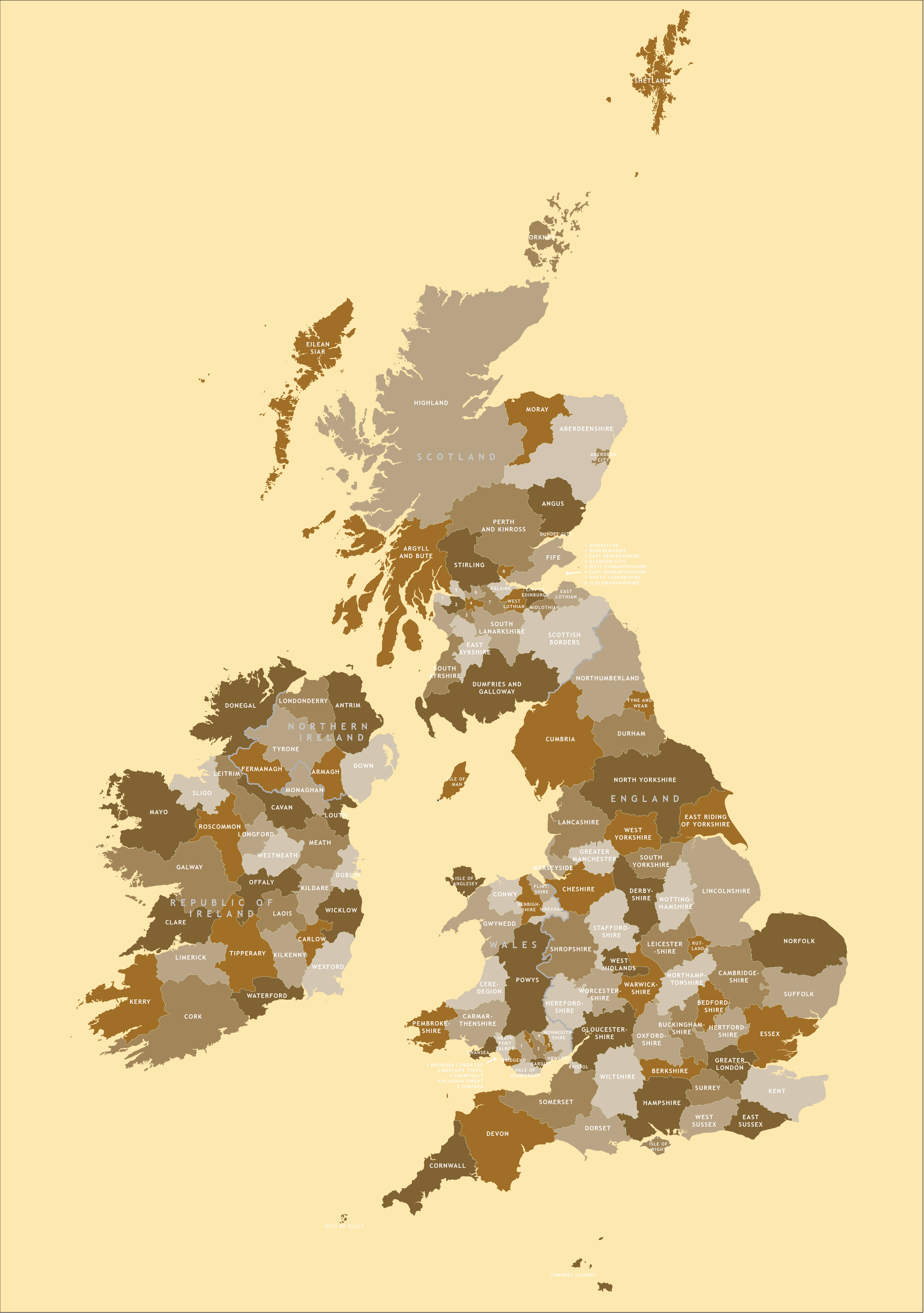 3992x5670 County Map Of Britain And Ireland