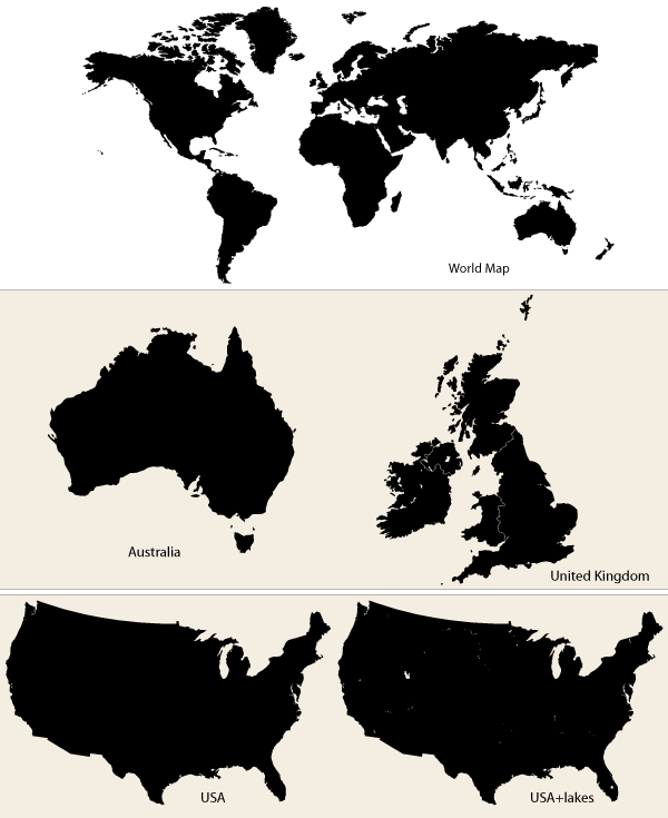 600x735 Vector Maps World Map, Australia, Uk And Usa