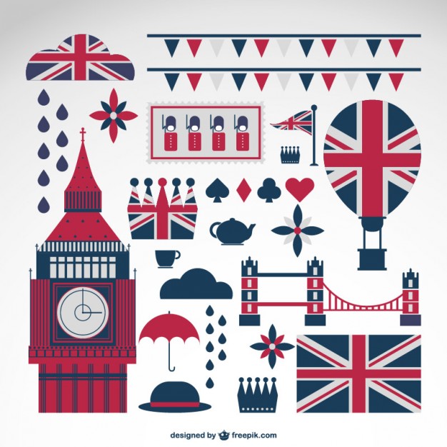 626x626 London Elements With Britain Flags Collection Vector Free Download