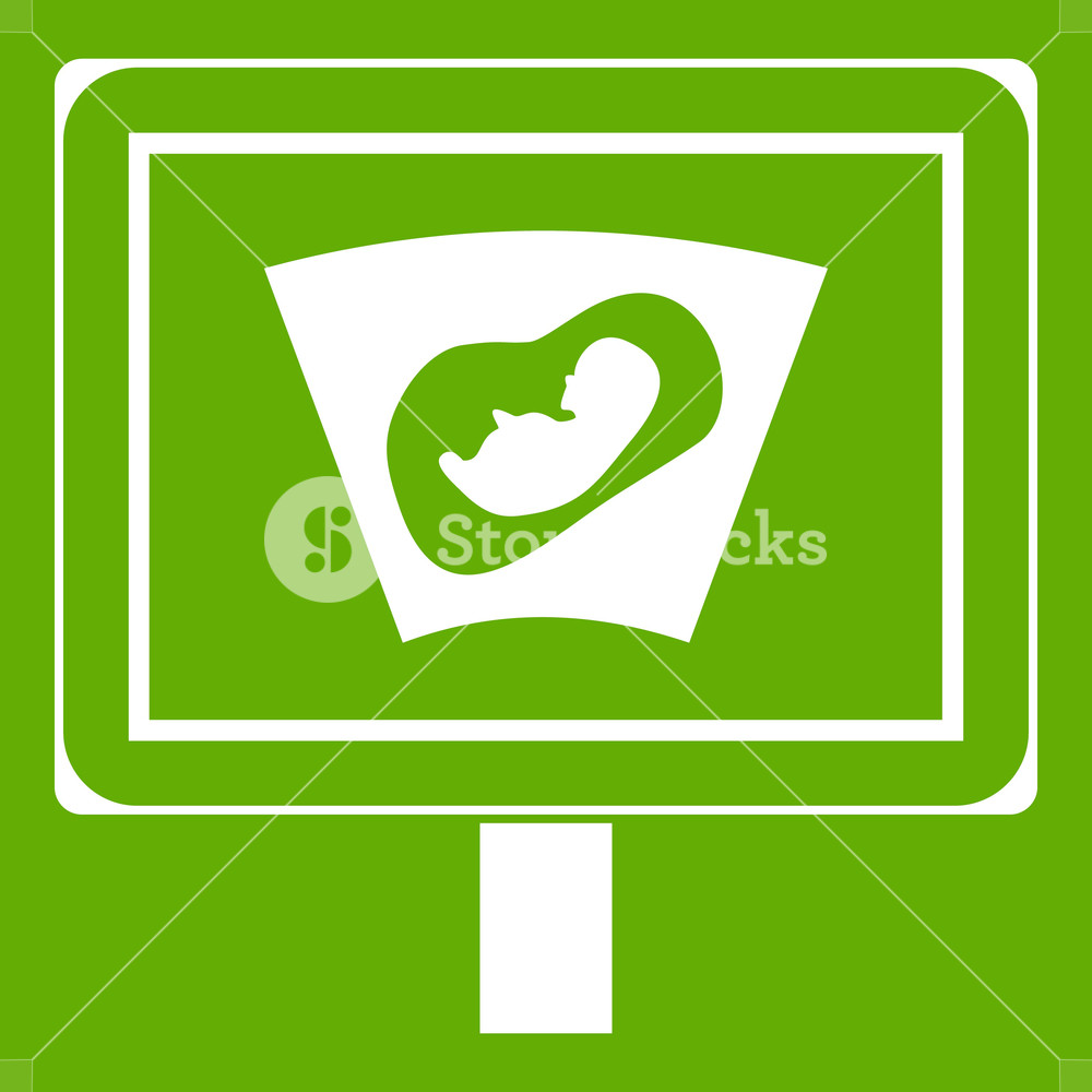 1000x1000 Ultrasound Of Baby In Mother Womb Icon White Isolated On Green