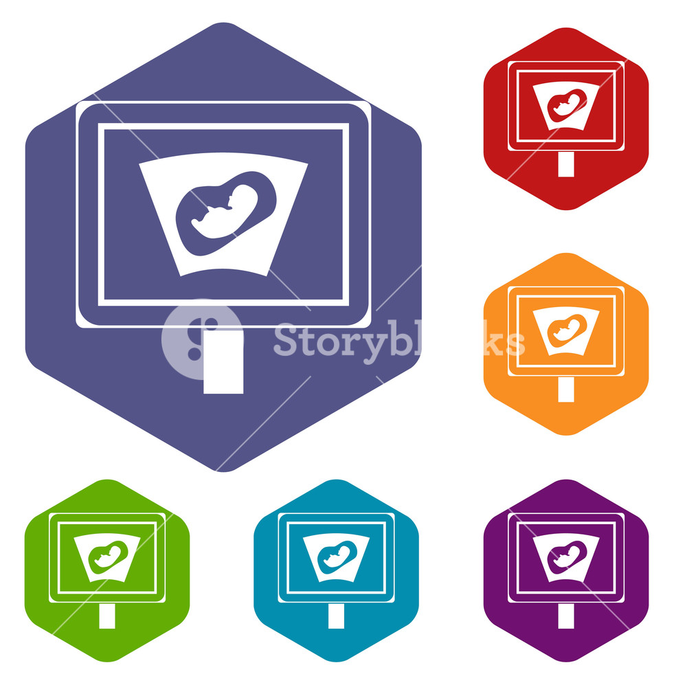 1000x1000 Ultrasound Of Baby In Mother Womb Icons Set Hexagon Isolated