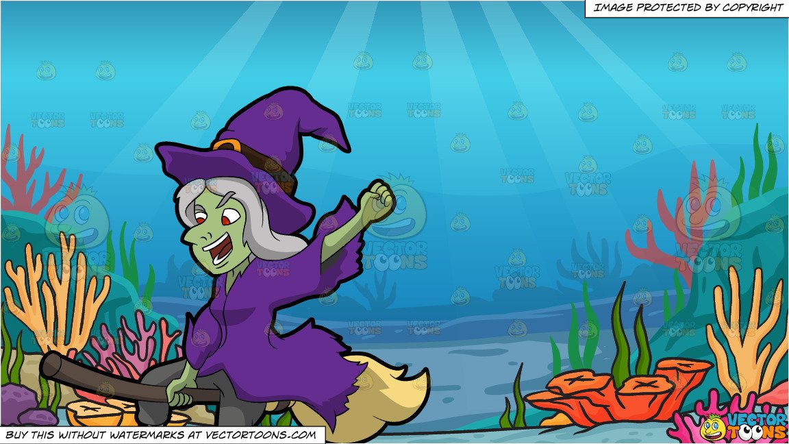 1152x648 A Creepy Flying Witch And Under The Sea Background Clipart