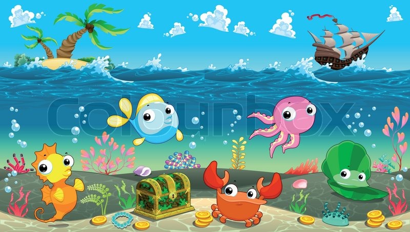 800x453 Funny Scene Under The Sea Vector Stock Vector Colourbox