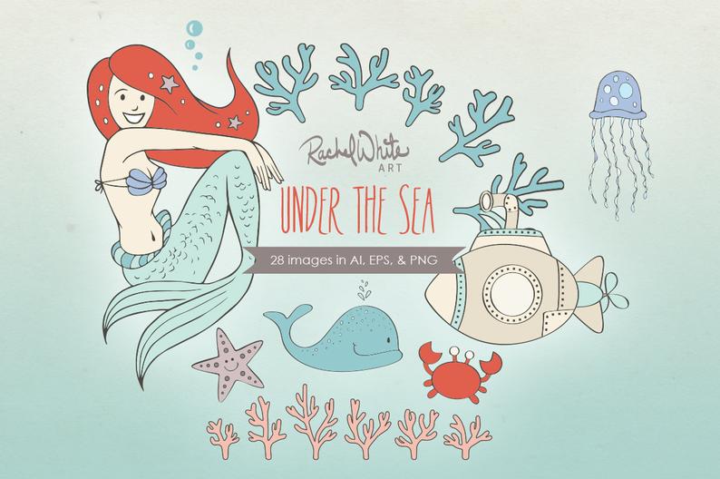 794x528 Mermaid Under The Sea Vector Illustrations Images In Etsy
