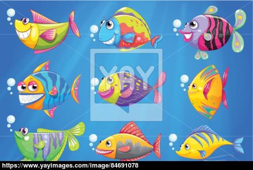512x343 Nine Colorful Fishes Under The Sea Vector