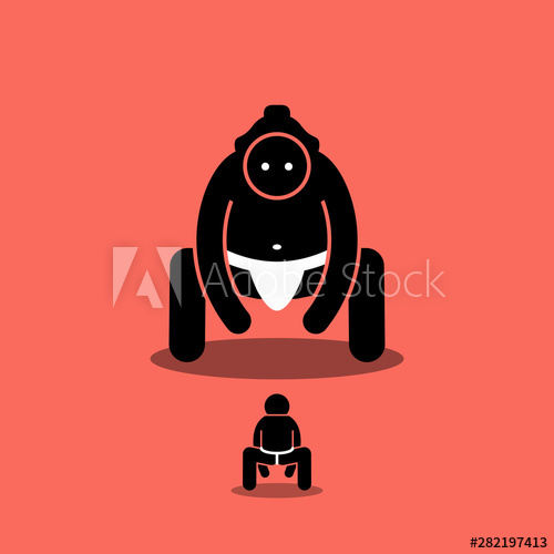 500x500 Tiny Man Vs Big Japanese Sumo Fighter Vector Artwork Depicts