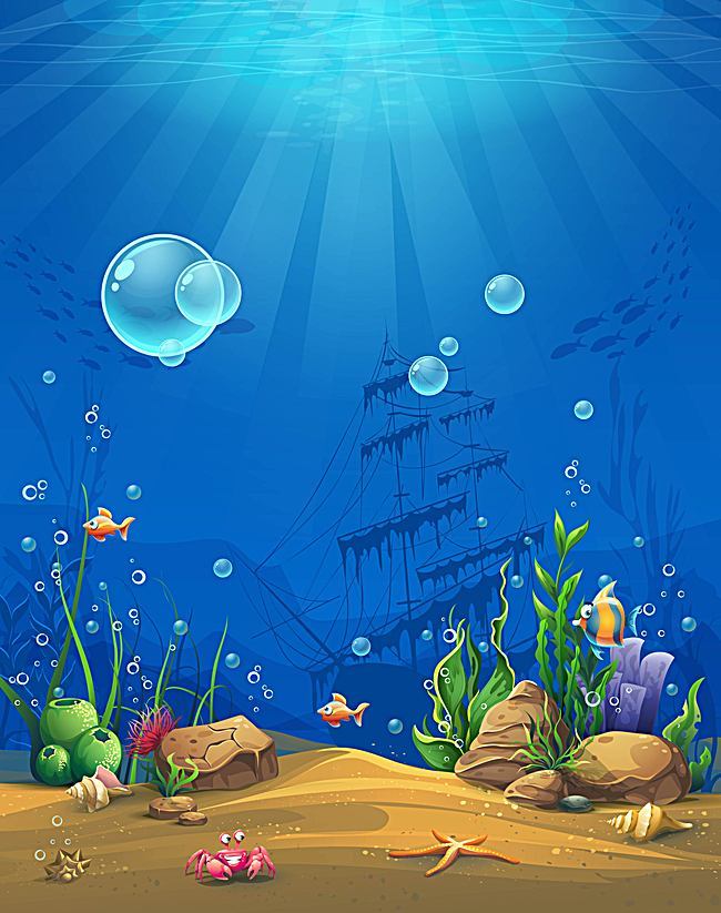 Vector Cartoon Underwater World Childrens Paintings Background 650x823 Vector Cartoon Underwater World Childrens Paintings Background