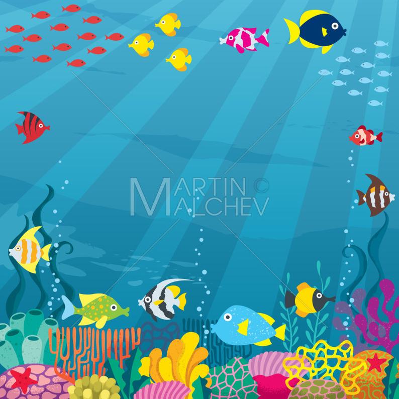 Underwater Vector Cartoon Illustration Under Below Water Etsy 794x794 Underwater Vector Cartoon Illustration Under Below Water Etsy
