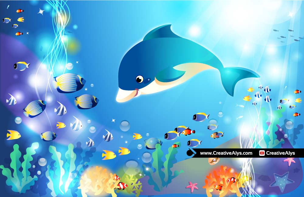 Cute Dolphin Underwater Vector Illustration Creative Alys 1000x650 Cute Dolphin Underwater Vector Illustration Creative Alys