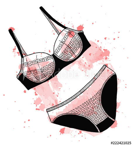 455x500 Sketch Of Female Lace Underwear Vector Illustration Stylized