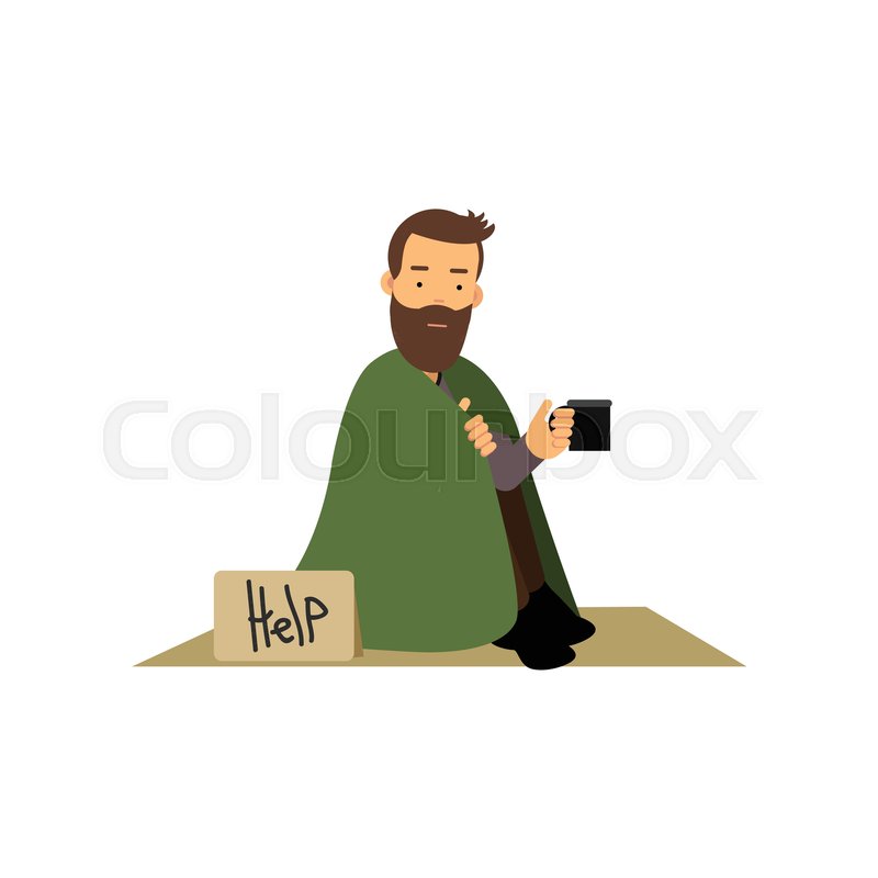 800x800 Homeless Man Sitting On Street Asking Stock Vector Colourbox