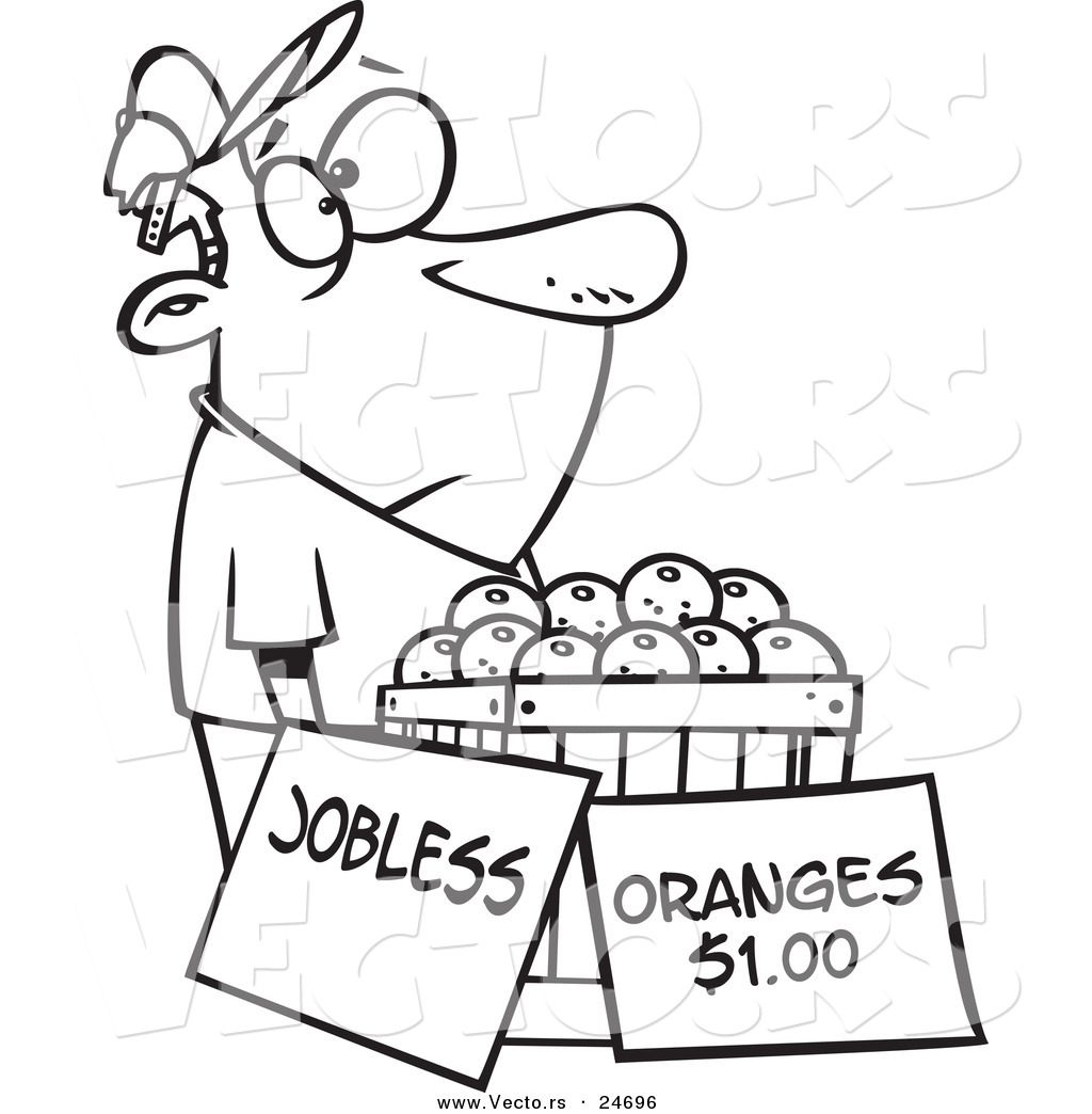 1024x1044 Vector Of A Cartoon Unemployed Man Trying To Sell Oranges