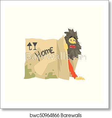 362x382 Dirty Homeless Man Character Living In In Cardboard Box With Home
