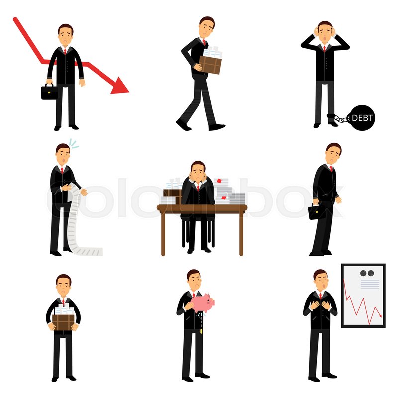 800x800 Failed Businessman Character Set, Stock Vector Colourbox