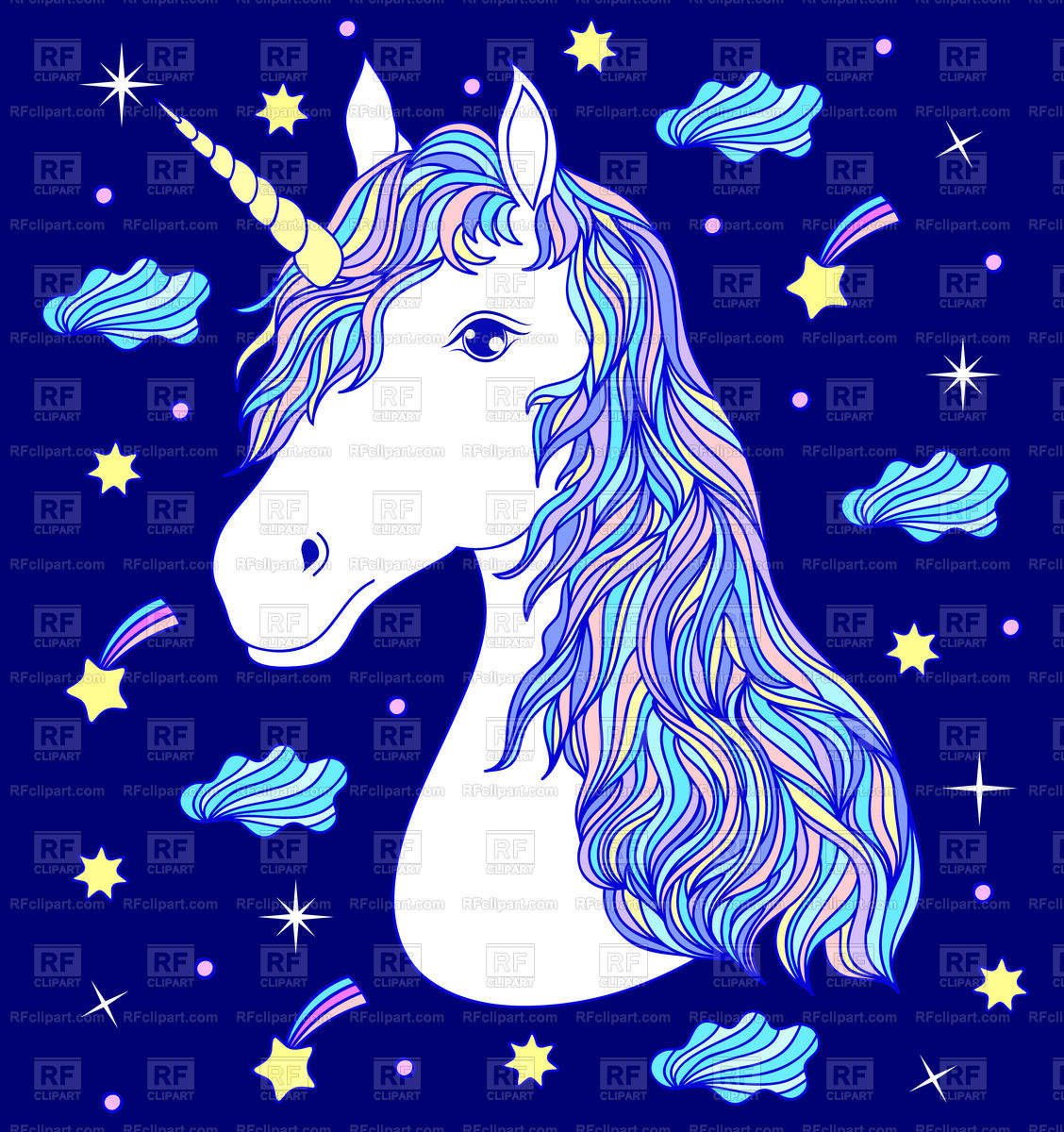 1128x1200 Head Of Hand Drawn Unicorn On Dark Blue Background Vector Image