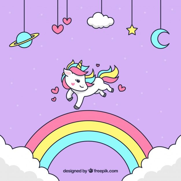626x626 Unicorn Background With Hand Drawn Rainbow Free Vector Edinorogi