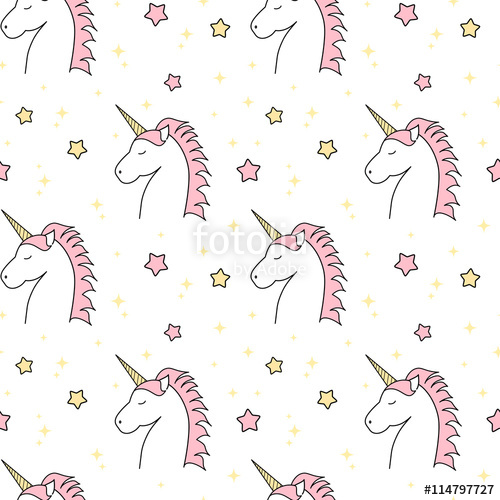 500x500 Cute Cartoon Unicorn Seamless Vector Pattern Background