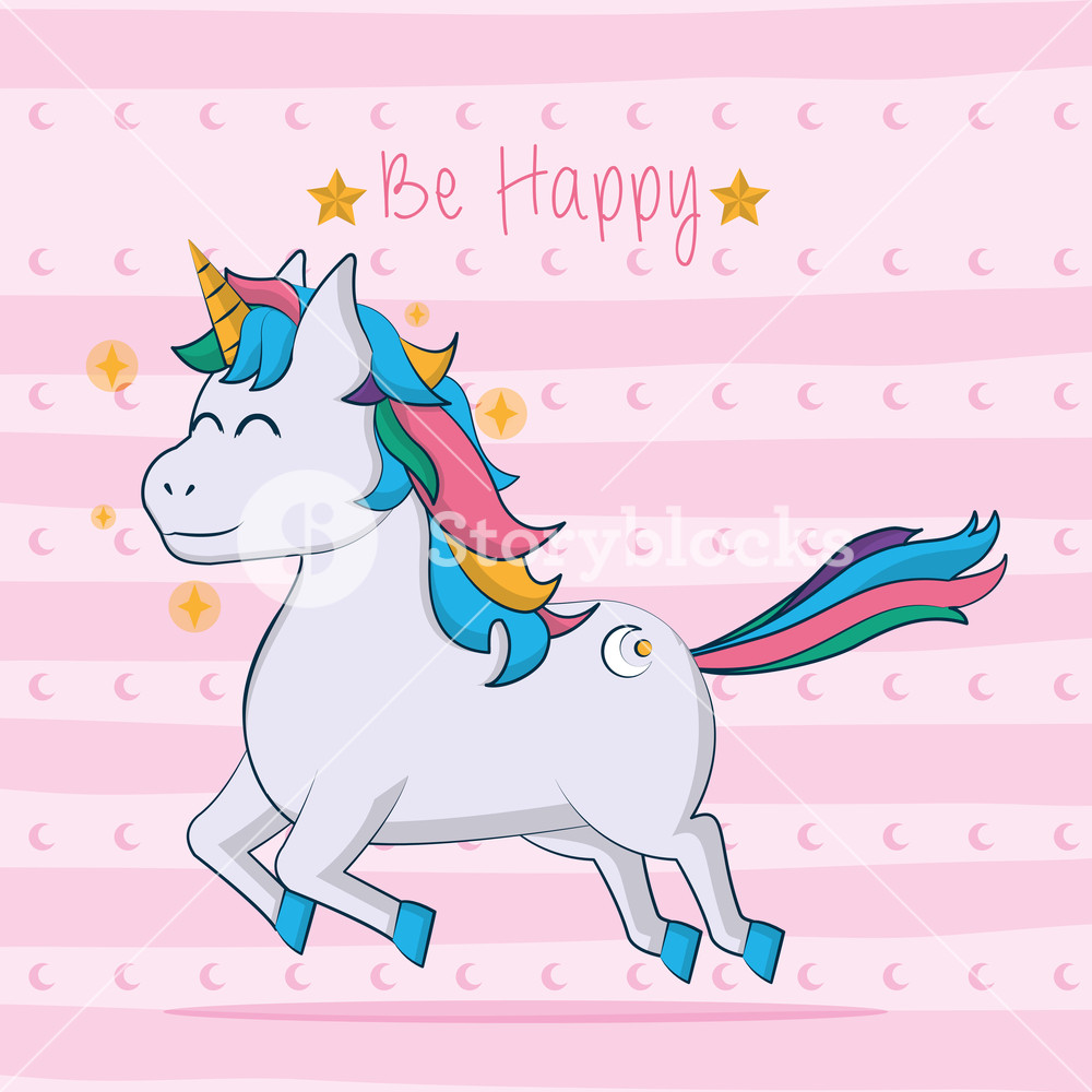 1000x1000 Cute Unicorn Walking Over Pink Background Vector Illustration