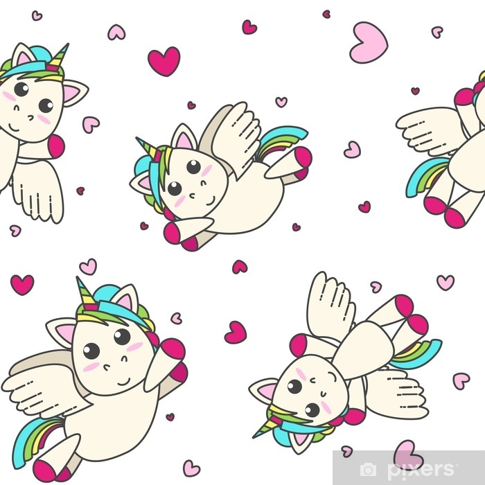 700x700 Flying Rainbow Unicorn With Hearts On A White Background Vector