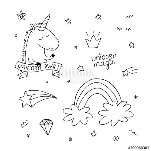 Unicorn Coloring Book Set Rainbow, Star, Crown Black And White 500x500 Unicorn Coloring Book Set Rainbow, Star, Crown Black And White