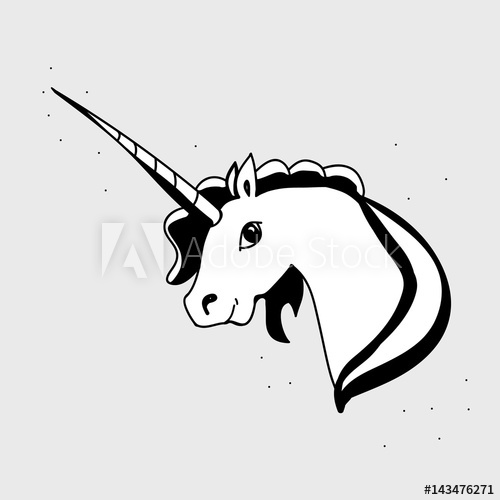 Unicorn Head Black And White Vector Illustration 500x500 Unicorn Head Black And White Vector Illustration