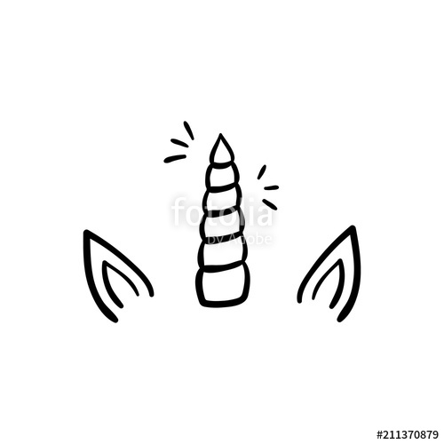 Unicorn Horn With Ears And Sparkles, Vector Hand Drawn 500x500 Unicorn Horn With Ears And Sparkles, Vector Hand Drawn