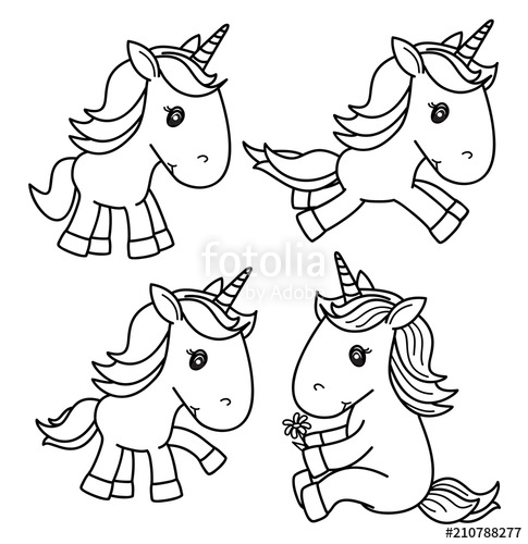 Vector Cute Baby Unicorn Black Silhouettes, Isolated On White 485x500 Vector Cute Baby Unicorn Black Silhouettes, Isolated On White