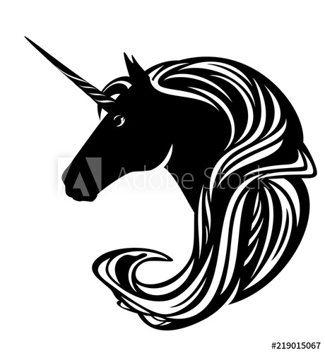 Beautiful Unicorn Horse With Long Mane Black And White Vector 460x500 Beautiful Unicorn Horse With Long Mane Black And White Vector