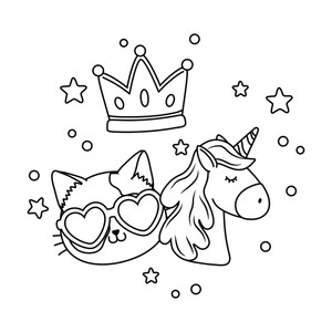 Cat Wit Sunglasses Unicorn And Crown Icon Cartoon Black And White 300x300 Cat Wit Sunglasses Unicorn And Crown Icon Cartoon Black And White