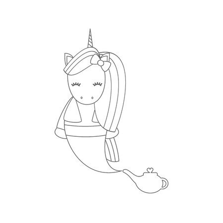 Cute Cartoon Black And White Vector Unicorn Genie Royalty Free 450x450 Cute Cartoon Black And White Vector Unicorn Genie Royalty Free
