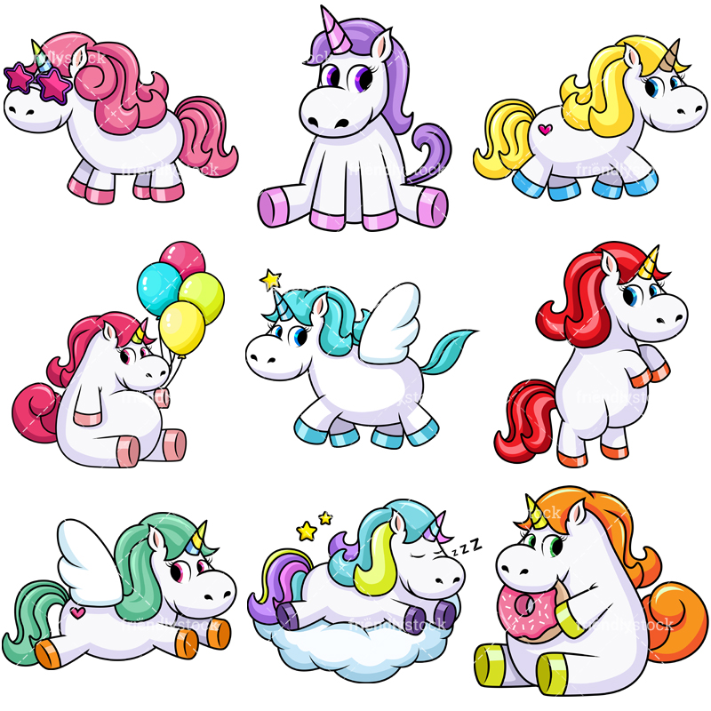 800x800 Cute Unicorns Vector Cartoon Clipart