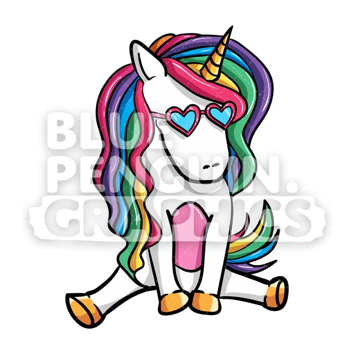 700x700 Girly Unicorn Sitting Vector Cartoon Clipart Illustration Blue