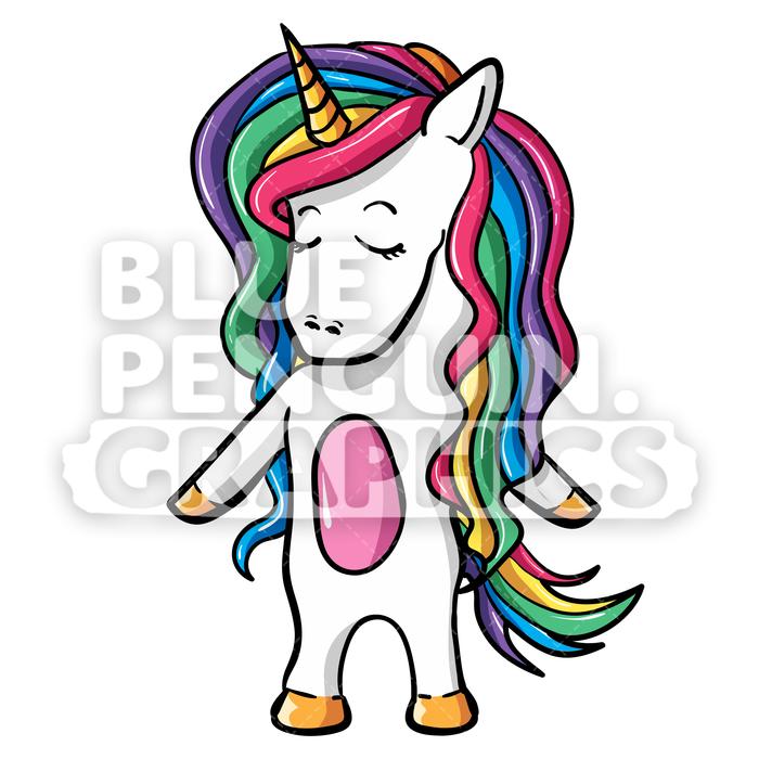 700x700 Girly Unicorn Standing Vector Cartoon Clipart Illustration Blue