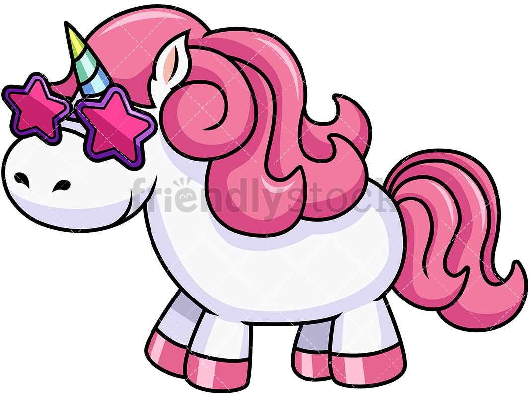 1067x800 Unicorn With Star Shaped Sunglasses Vector Cartoon Clipart
