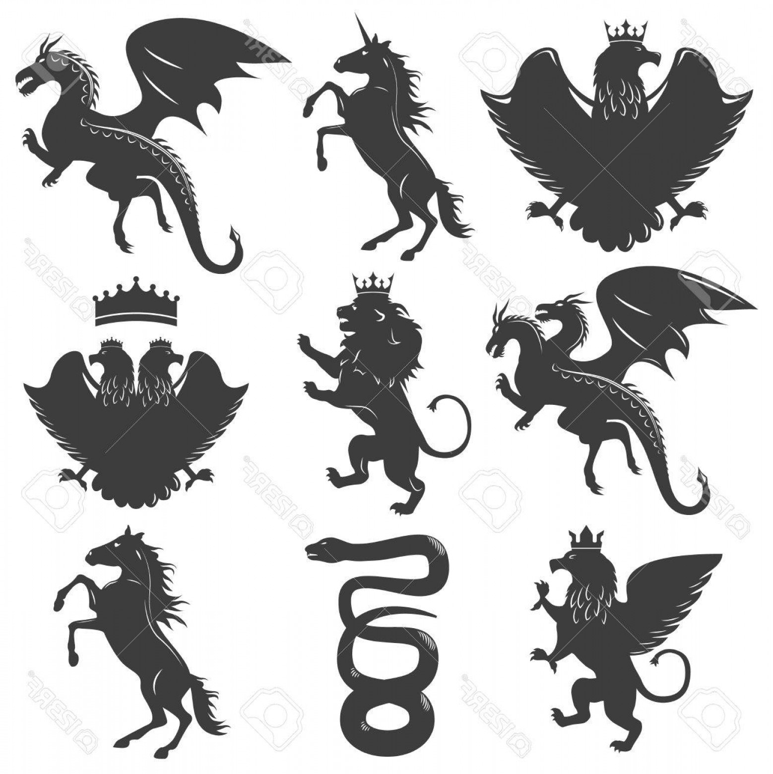 Photostock Vector Heraldic Animals Decorative Graphic Icons Set 1558x1560 Photostock Vector Heraldic Animals Decorative Graphic Icons Set