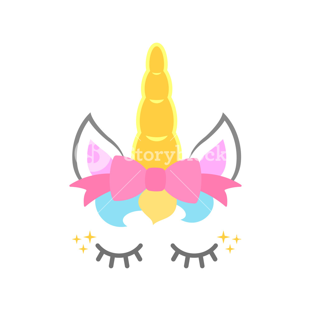 1000x1000 Cute Unicorn Face With Bow Unicorn Head Vector Illustration
