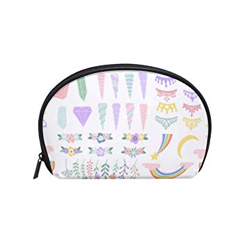 355x355 Half Moon Cosmetic Makeup Bag Color Unicorn Face