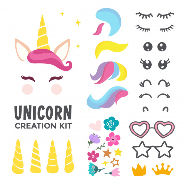 626x626 Unicorn Face Creation Kit Vector Premium Download