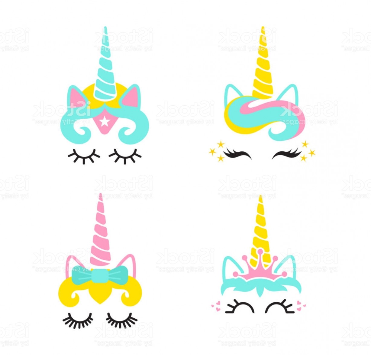 1228x1173 Cute Unicorn Face Set Unicorn Head Vector Illustration Cute