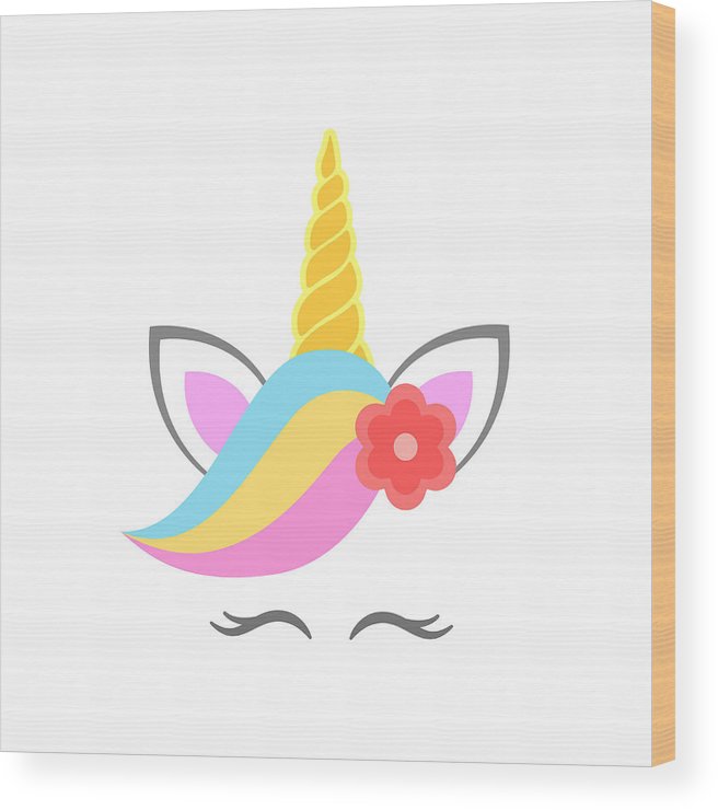 656x740 Cute Unicorn Face With Flower Unicorn Head Vector Wood Print